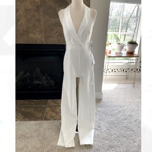 New With Tags White Tuxedo V-Neck Jumpsuit